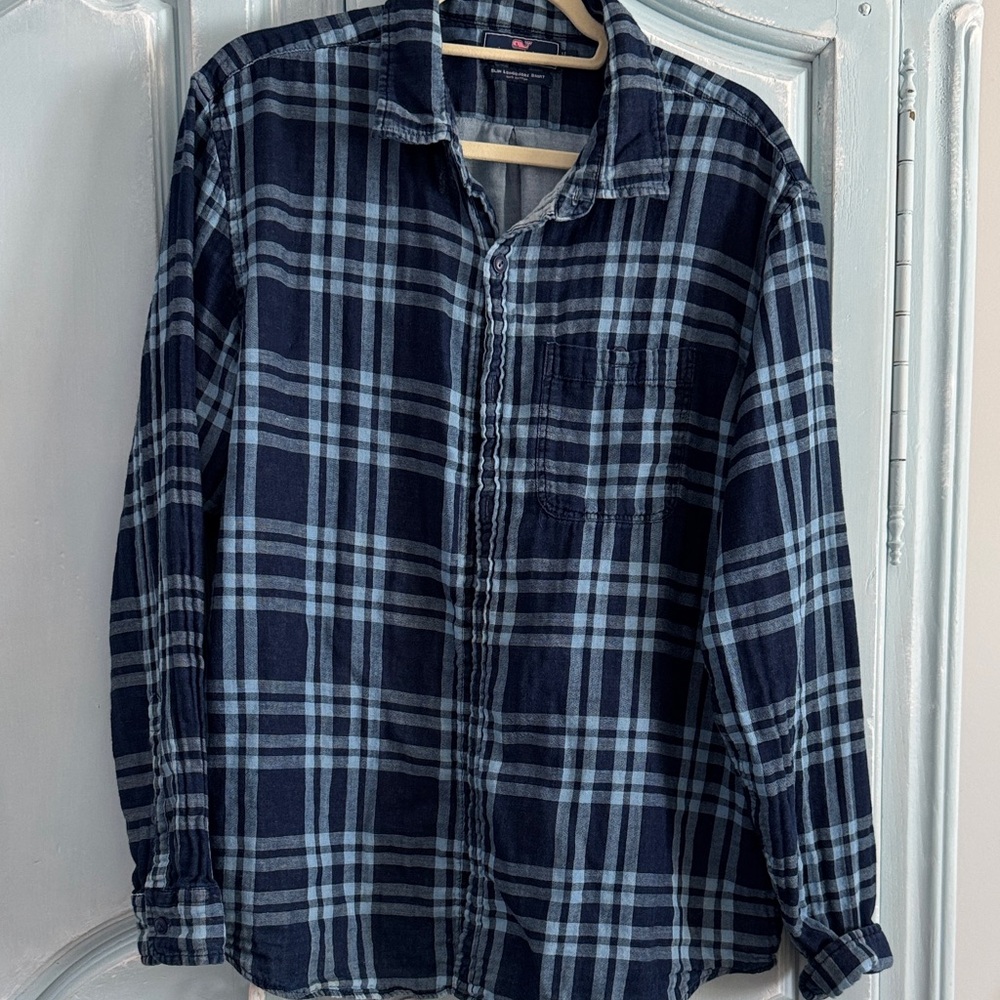Vineyard Vines Navy and Light Blue Check Shirt